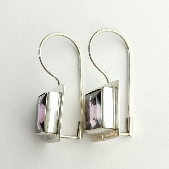 Square cut lavender amethyst drop earrings in Sterling Silver 🆕 - Picture 4 of 8